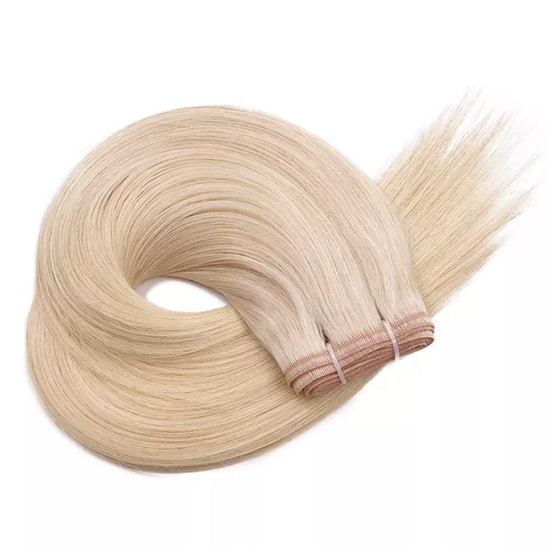 Wholesale Blonde Color 60# Russian Hair Flat Weft Top Grade Flat Weft Hair Extension